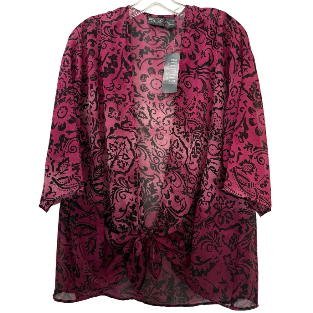 Chicos Mythical Tymes Anberlyn Tie Front Floral Top S/M Bengali 3/4 Sleeve NWT